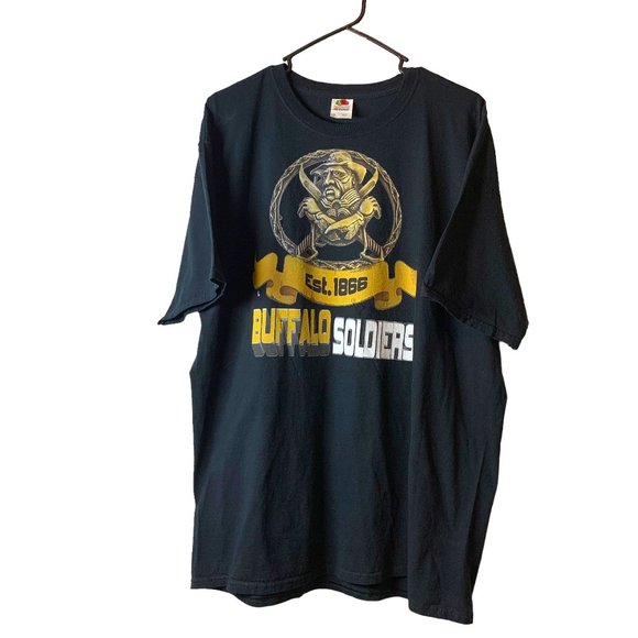 Buffalo Soldiers T-Shirt Fruit of the Loom HD Cotton Size XL Black/Gold/White Sh - Picture 1 of 6